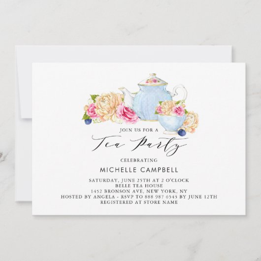 Aquarel Bloemen Theepartij Uitnodiging (Voorkant)