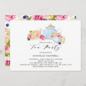 Aquarel Bloemen Theepartij Uitnodiging (Voorkant / Achterkant)