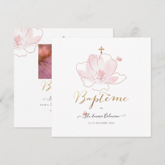 Aquarel Bloemen Uitnodiging Doopfeest (Voorkant / Achterkant)