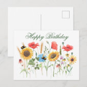 Aquarel Bloemen Verjaardag Briefkaart (Voorkant / Achterkant)