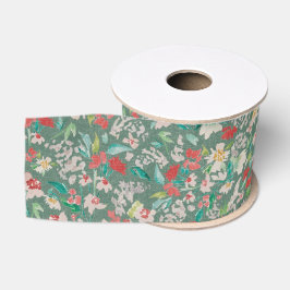 Aquarel Bloemen Winterweide (groen) Grosgrain Lint