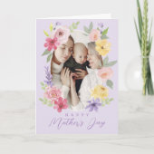 Aquarel Bloemen Zalig Moederdag Foto Kaart (Voorkant)