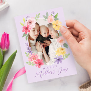 Aquarel Bloemen Zalig Moederdag Foto Kaart