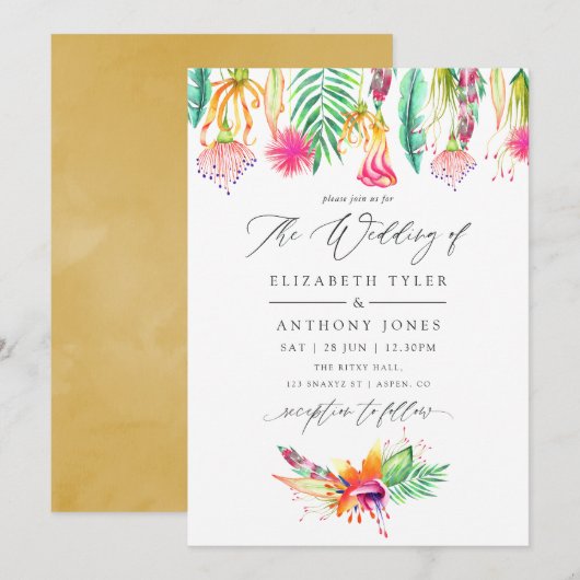Aquarel Bloemendekor Tropische Zomer Strand Huweli Kaart (Voorkant / Achterkant)