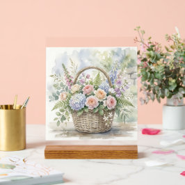 Aquarel Bloemenmand met Rozen en Hortensia's Acryl Bord