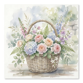 Aquarel Bloemenmand met Rozen en Hortensia's Behang