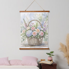 Aquarel Bloemenmand met Rozen en Hortensia's Hangend Wandkleed