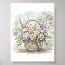 Aquarel Bloemenmand met Rozen en Hortensia's