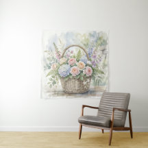 Aquarel Bloemenmand met Rozen en Hortensia's