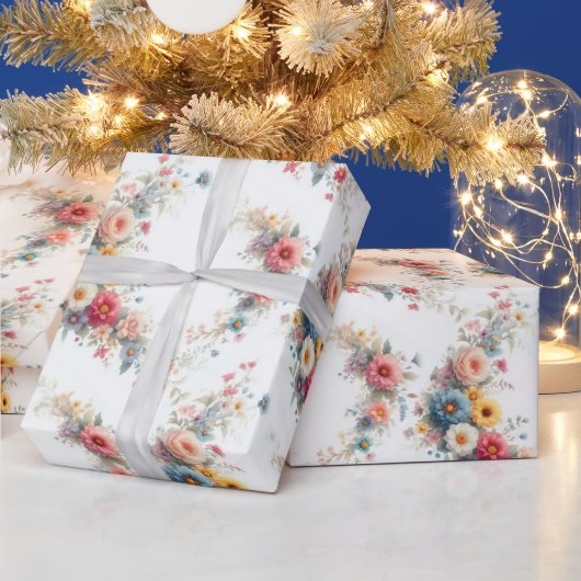 Aquarel Bloemenschildering Elegant Geschenk Waterv Cadeaupapier (Feestdagen)