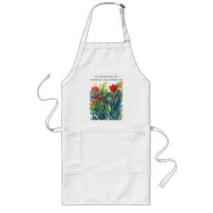 Aquarel bloemenschildering met citaat lang schort