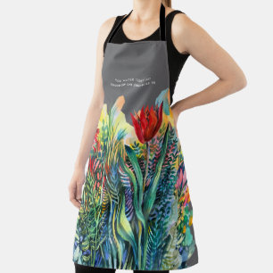 Aquarel bloemenschildering met citaat schort