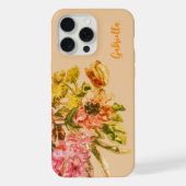 Aquarel bloemig monogram boho roze perzik iPhone hoesje (Achterkant)