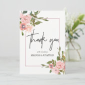 Aquarel bloemig Roze en Roségoud Bedankt (Staand voorkant)