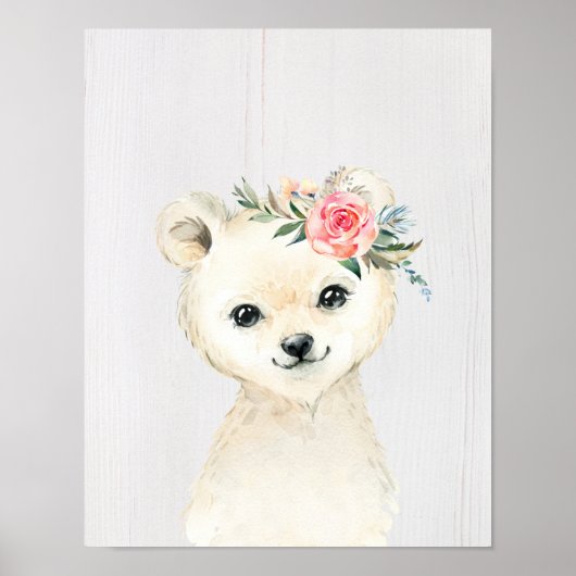 Aquarel Bloemige Baby Ijsbeer Besneeuwde Dieren Poster (Voorkant)