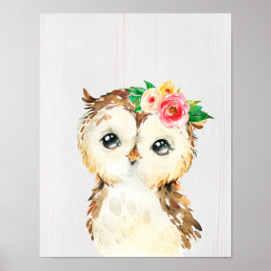 Aquarel Bloemige Baby Uil Poster