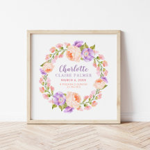 Aquarel Bloemige Gepersonaliseerde Baby Geboorte S