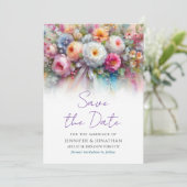 Aquarel Bloemige Handgeschreven Script Save The Da Date (Staand voorkant)
