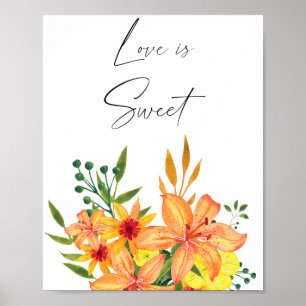 Aquarel bloemige liefde is zoet neem een traktatie poster