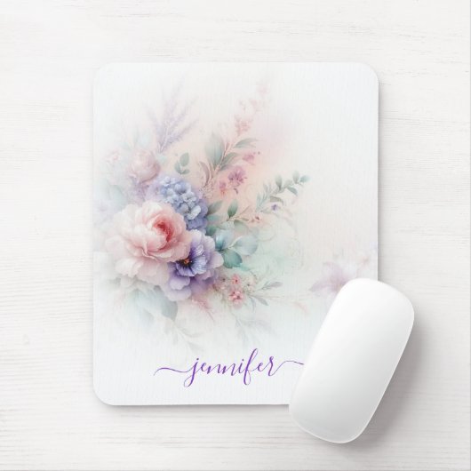 Aquarel Bloemige Pastelkleuren Script Naam Vertica Muismat (Met muis)