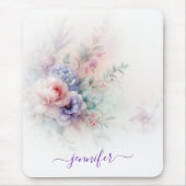 Aquarel Bloemige Pastelkleuren Script Naam Vertica Muismat (Voorkant)