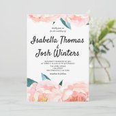 Aquarel Bloemige Perzik Pioen Huwelijksuitnodiging Kaart (Staand voorkant)