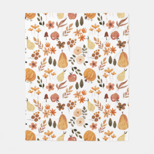 Aquarel Bloemige Pompoenen en Bladeren Fleece Deken