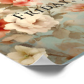 Aquarel Bloemige Roze & Blauwe Bruidsfeest Bord Poster (Hoek)