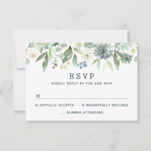 Aquarel Bloemige Succulente Trouw RSVP Kaart (Voorkant)
