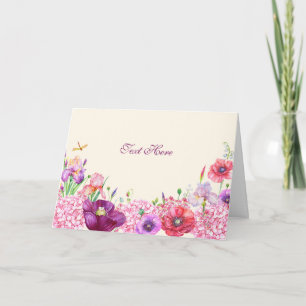 Aquarel bloemige tak vogel natuur  kaart