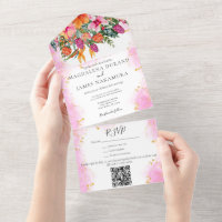 Aquarel Bloemige Tropische Boeket Roze & Oranje