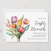 Aquarel Bloemige Tulpen Pasen Brunch Uitnodiging (Voorkant)