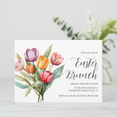 Aquarel Bloemige Tulpen Pasen Brunch Uitnodiging (Staand voorkant)
