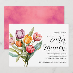 Aquarel Bloemige Tulpen Pasen Brunch Uitnodiging