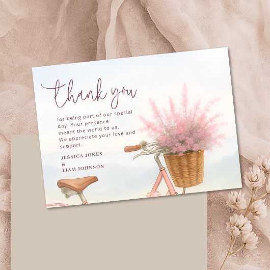 Aquarel Bloemige Vintage Fiets Verlovingsfeestje Bedankkaart