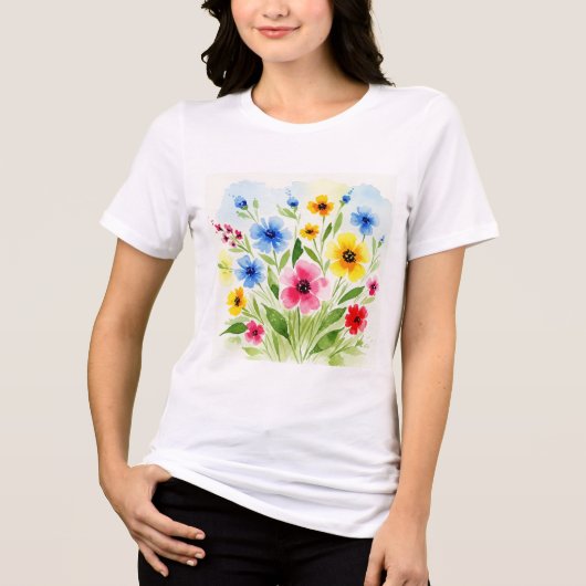 Aquarel bloemillustratie Tri-Blend shirt (Voorkant)