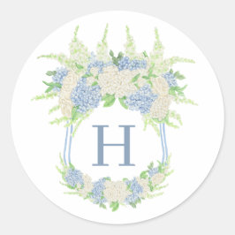 Aquarel Bloemmotief Blauw & Wit Hydrangea Wapen Ronde Sticker