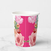 Aquarel bloemrijke heldere roze bruids-shower tafe papieren bekers (Rechts)