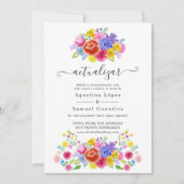 Aquarel Bloemrijke Spaanse Fiesta Bruiloft Update Kaart (Voorkant)