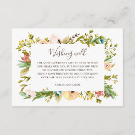 Aquarel bloemrijke wensput. Groene wedding Informatiekaartje