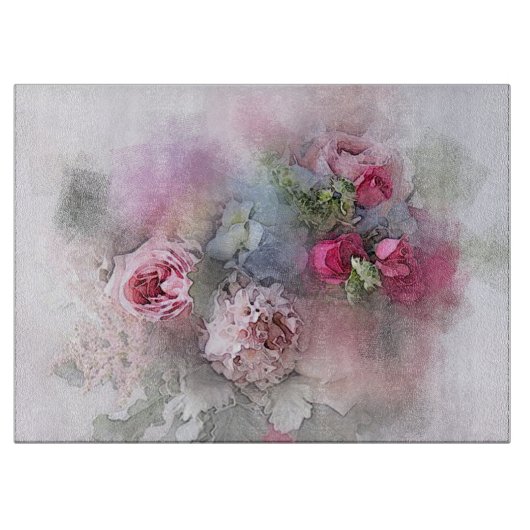 Aquarel Bloemrozen Bloemboeket Sjabloon Snijplank (Voorkant)