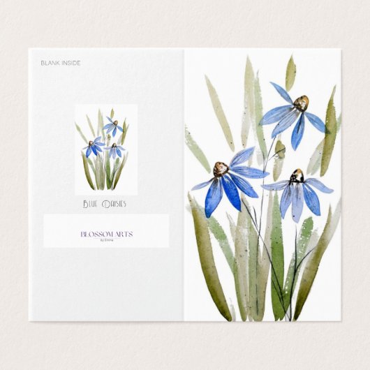 Aquarel Blue Daisies Wenskaart Kaart (Buitenkant ongevouwen)