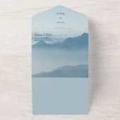 Aquarel Blue Mountains Minimalistische Trouwdag All In One Uitnodiging (Buitenkant)