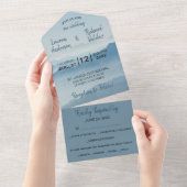 Aquarel Blue Mountains Minimalistische Trouwdag All In One Uitnodiging (Afscheurbaar)