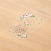 Aquarel Blush Bloemen Goud Bruids Tea Party Acryl Uitnodigingen (Laagn)