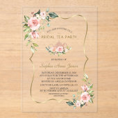 Aquarel Blush Bloemen Goud Bruids Tea Party Acryl Uitnodigingen (Voorkant)