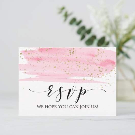 Aquarel Blush en Gouden Verzoekkaart voor RSVP (Staand voorkant)