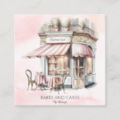 Aquarel, blush roze, Bakkerij QR code Vierkante Visitekaartje (Voorkant)
