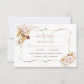 Aquarel Blush Rozen Pampas Grass Gold Bruiloft RSVP Kaartje (Voorkant)