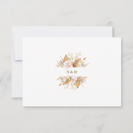 Aquarel Blush Rozen Pampas Grass Gold Bruiloft RSVP Kaartje (Achterkant)